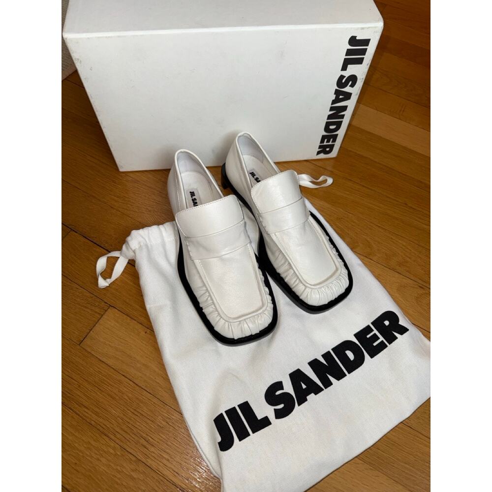 JIL SANDER White Ruched crinkled-leather penny loafers heels 36 NIB Black heel - Picture 2 of 8